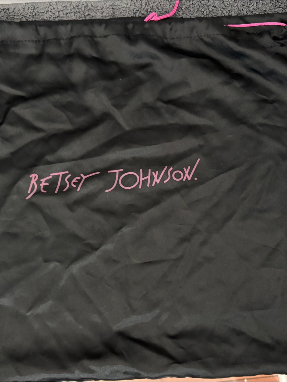 Betsey Johnson Black Accessory Dust Bag with Hot Pink Logo and Drawstring